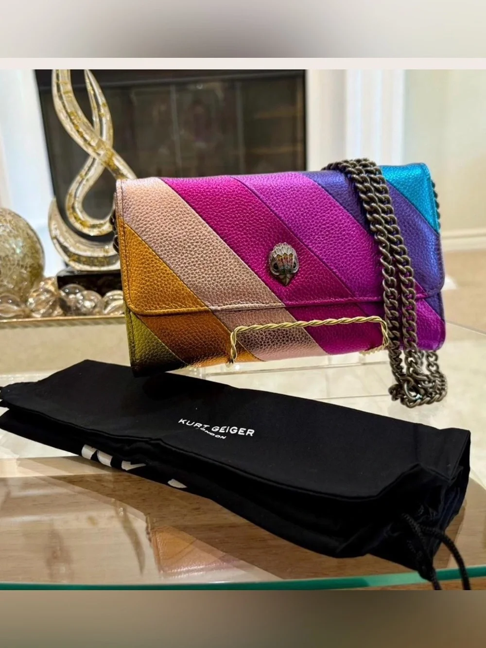 Kurt Geiger Multicolor Chevron Leather Crossbody - Pink, Purple, Blue, Gold ✨🦋 - Picture 3 of 7